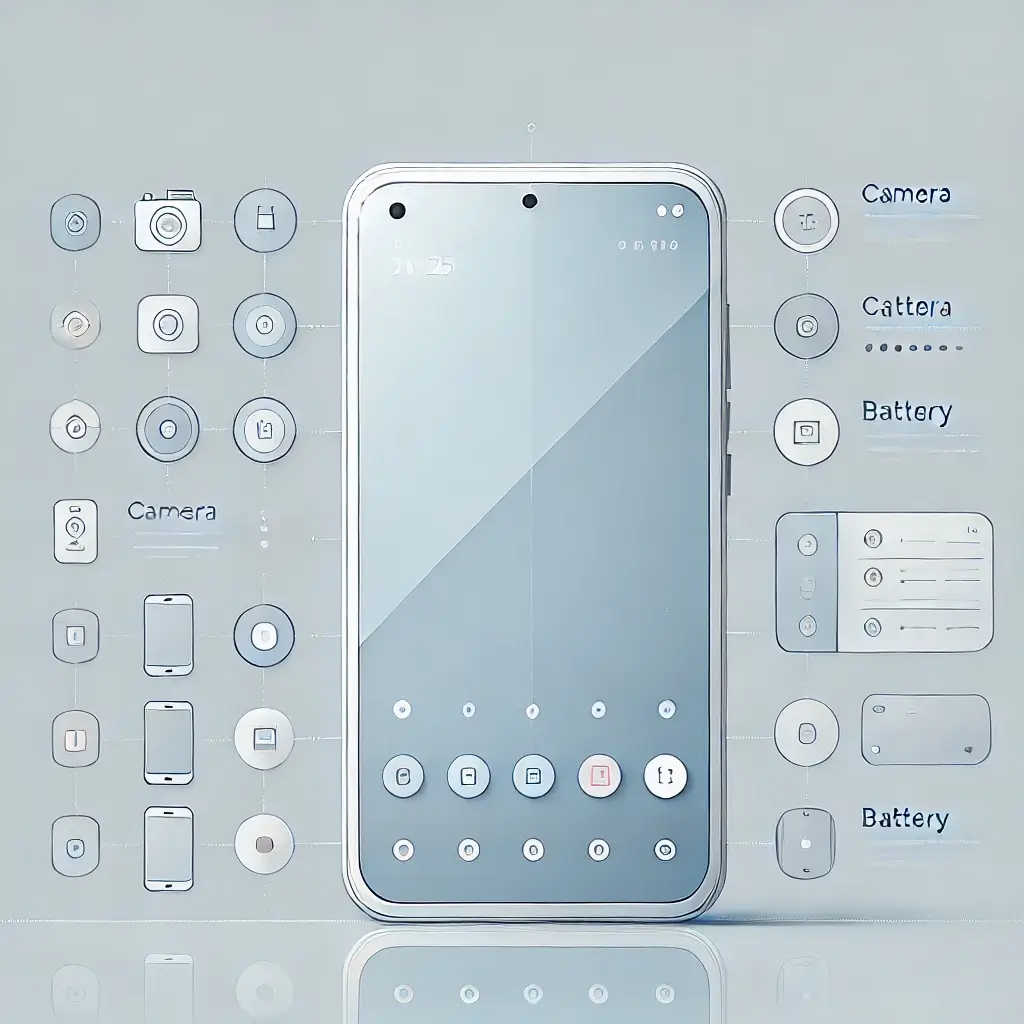 Illustration representing the top 10 best smartphones of 2025. The design features a sleek, modern smartphone with simple icons repr (1)